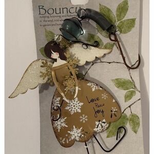 Sunset Vista Designs Metal & Glass Bouncy Hanging‎ Decor Angel-Love Peace Joy